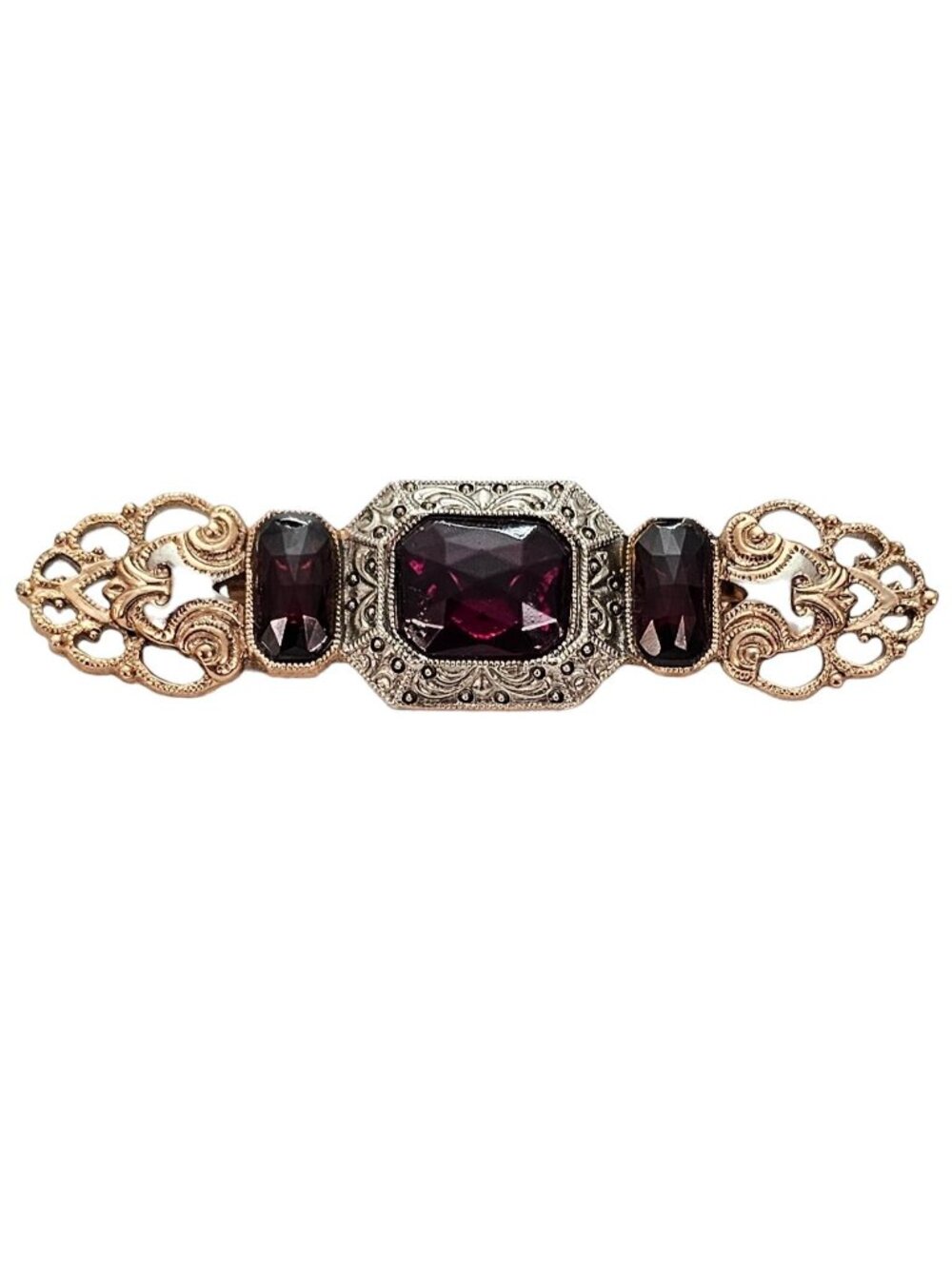 1928 Brand Red Glass Faceted Victorian Style Bar Brooch Pin L411